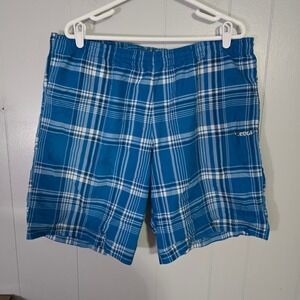 Reebok Swim Trunks Mens XL Blue Plaid Elastic Waist Board Shorts
